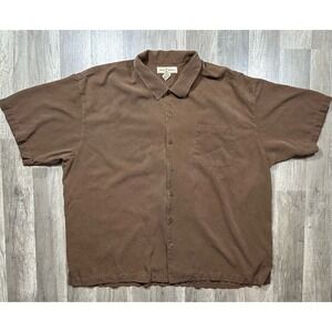 Tommy Bahama Dining Dancing Diving Embroidered Button SS‎ Shirt SILK Brown 2XL